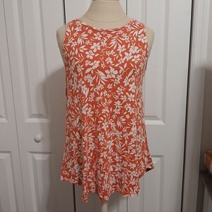 Ladies Small Old Navy Luxe Coral And White Floral Tank Top Sleeveless Shirt